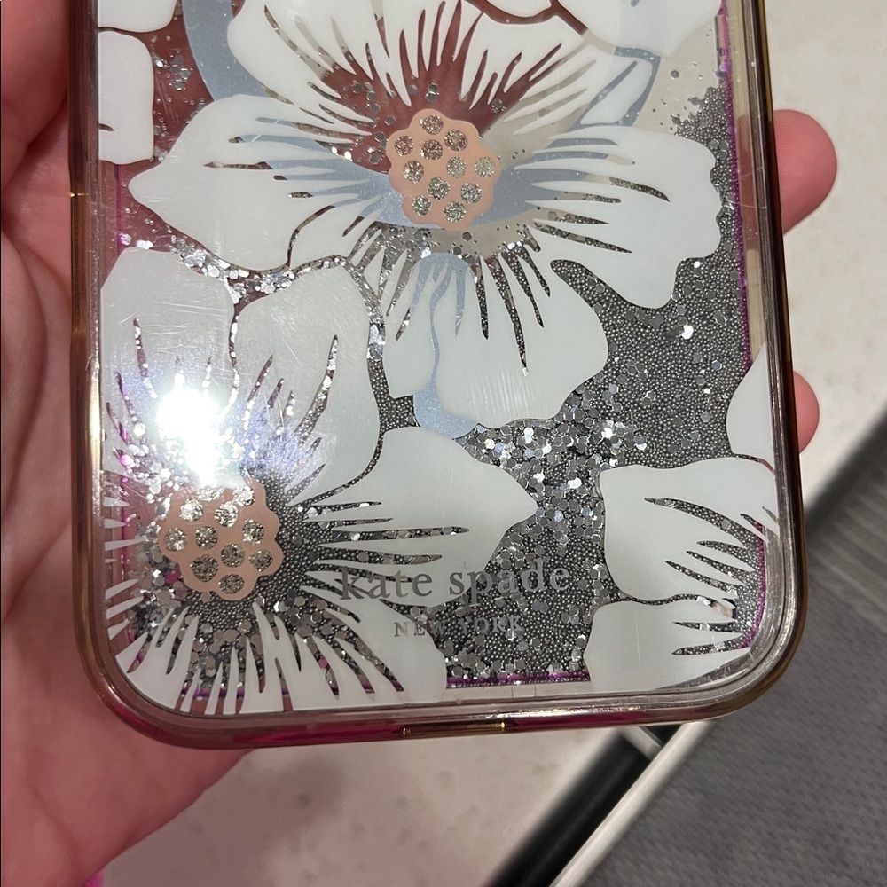 iPhone 16 Pro Max Kate Spade Floral glitter Clear Phone Case - Picture 3 of 6